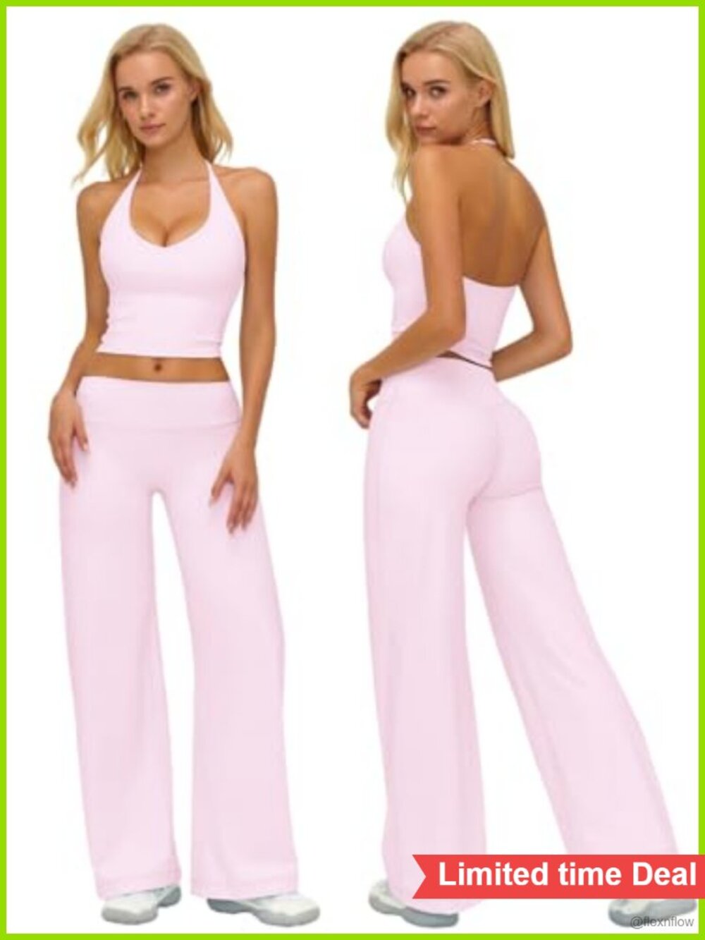 Women's Yoga Outfit Compression Halter Tank Top Butt-Lifting Leggings